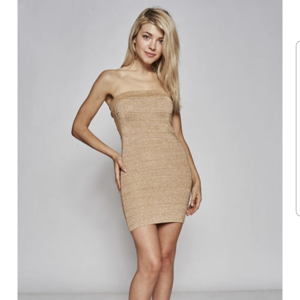 🆕️ Hera Gold Strapless Mini Dress